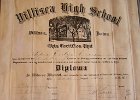 1916 Villisca High School Diploma issued to Sylvia Evelyn Enarson for completing the Normal Training Course of Instruction.  Signed by O. Hamersly, Superintendent; G. C. Banks, Principal; Geo. B. Sexton, Secretary. Board of Education, F. S. Williams, President; G. M. Roth; W. B. Arbuckle; W. J. Oviatt; W. P. Finlayson.